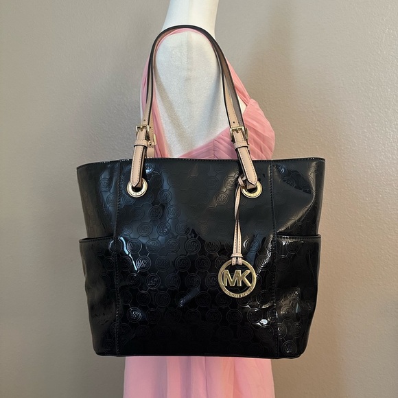 Michael Kors Glossy Black Tote with Gold Accents - Picture 1 of 10